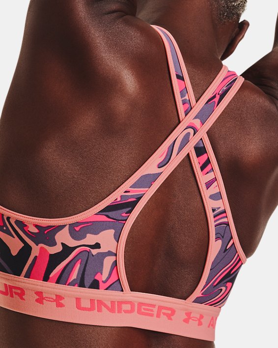 Brassière de sport imprimée à dos croisé et maintien modéré Armour® pour femme, Pink, pdpMainDesktop image number 8
